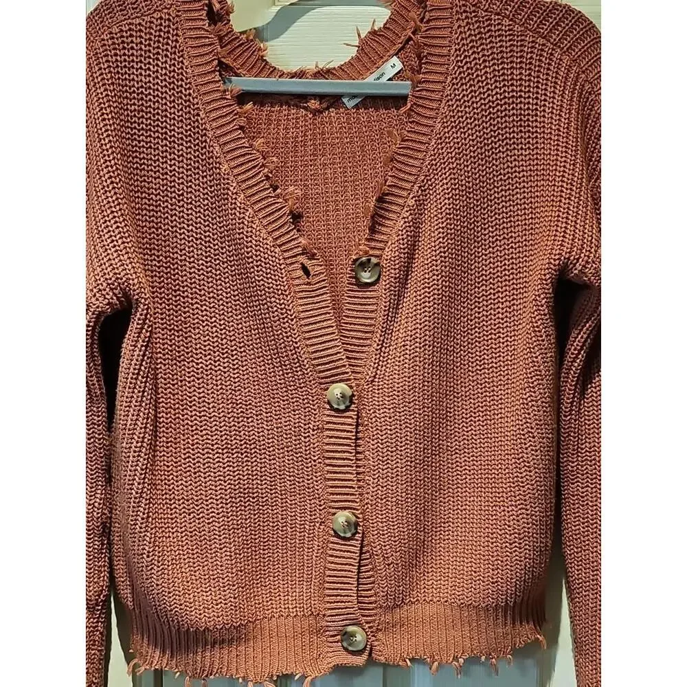 Moon & Madison orange Knit Button Front Cardigan Sweater Cozy Size M - Picture 2 of 5